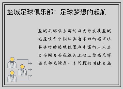 盐城足球俱乐部：足球梦想的起航