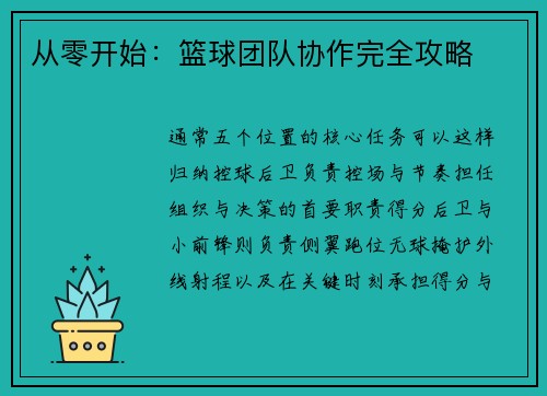 从零开始：篮球团队协作完全攻略