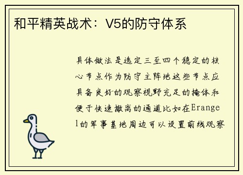 和平精英战术：V5的防守体系