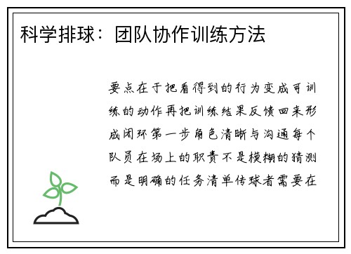 科学排球：团队协作训练方法