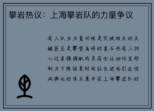 攀岩热议：上海攀岩队的力量争议