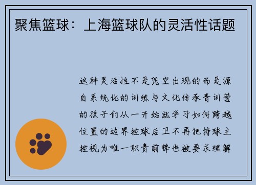 聚焦篮球：上海篮球队的灵活性话题